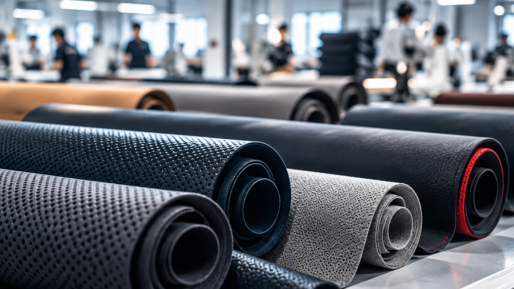 Rolls of textured automotive interior materials
